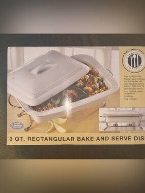 White 3 Qt. Rectangular Ceramic Bake & Serve Dish with Lid - Everything Kitchen